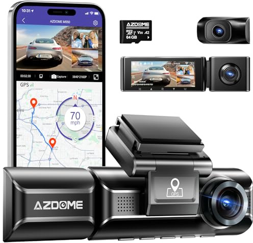 AZDOME M550 3CH Dash Cam 4K - 3.19 Screen IR Night Vision - 24H Parking Mode - 3-Channel Dash Cam - Interior IR Camera - Built-in GPS & WiFi - Three-Mode Parking Monitor