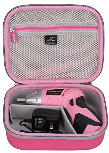 Aproca Hard Travel Storage Case for Pink Power PP481 3.6 Volt Cordless Electric Screwdriver Rechargeable Screw Gun & Bit Set