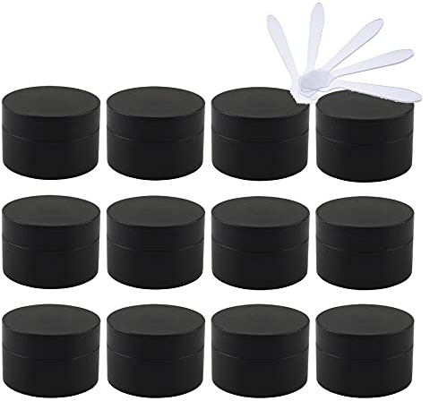 TIANZD 24 Pieces 50ml Matte Black Empty Plastic Cosmetic Jars with Screw Lid Inner Liner 50g Small Containers for Homemade Cream Gel Lip Balm Salve Storage Pot with 6x Spatula