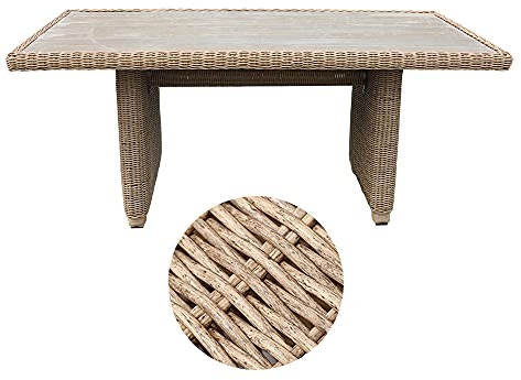 LEBENSwohnART Esstisch Bella rundes Polyrattan Natural ca. L180 Gartentisch Outdoortisch