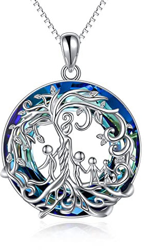 Birthday Gifts for Mum Sterling Silver Tree of Life Necklace 4 kid Pendant Volcano Crystal Necklace for Mother and Daughter Jewellery Gifts for Women Mum Birthday Present from Son
