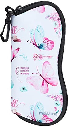 molshine Weiches Sonnenbrillenetui,Neopren-Reißverschluss-Brillenetui,Tragbare Brillentasche mit Haken für Damen und Herren (Weiß)