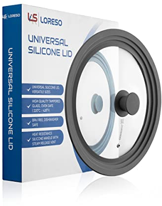 Universal Lid for Pots, Pans & Skillets Size 10, 10.5, 11 & 11.5 Cookwares -Tempered Glass with Silicon Rim-Grey