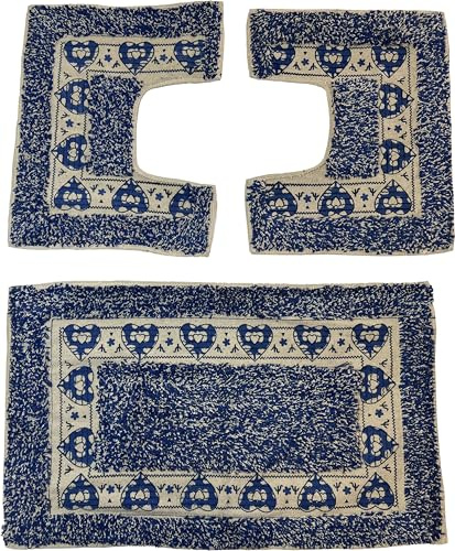 HOME ZEN HOUSEHOLD LINEN Griechisches Badteppich-Set, 100 % Baumwolle, 2 Stück, 40 x 30 cm, 1 Duschabzieher 45 x 75 cm, Blau