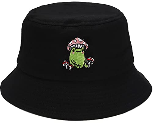 XYIYI Frosch Pilz Mode Embroidered Fischerhüte Baumwolle Strand Sonnenhut Fischerkappe für Damen Jugendliche