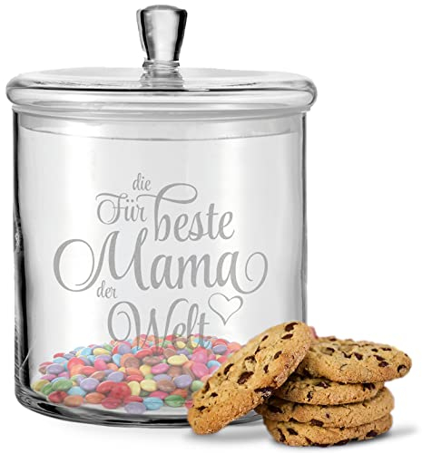 GRAVURZEILE Leonardo Keksglas mit Gravur – im Für die Beste Mama der Welt Design - Keksdose Bonbonglas mit Deckel - Geschenk für die Mutter als Geschenk zum Muttertag