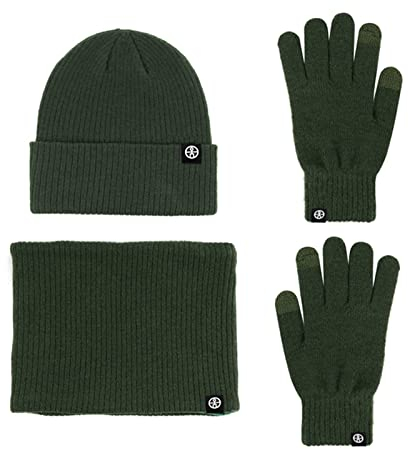 LumiSyne Winter 3 In 1 Mütze Schal Handschuh Sets Für Herren Damen Einfarbig Beanie Strickmütze Touchscreen Handschuhe Halswärmer Mit Thermisch Fleece Futter Kaltes Wetter Warme Sets