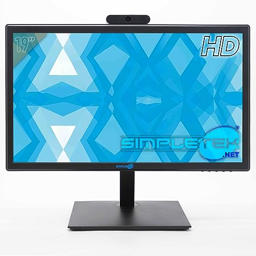 SIMPLETEK - Monitor 19 HD+ Webcam integrata Speaker integrati HDMI VGA Audio in Jack 3,5mm Attacco a Muro VESA 75mm Pannello TN WLED | Casa Ufficio Lavoro