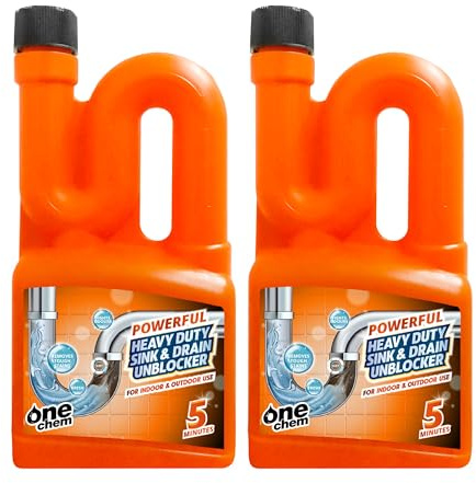 One Chem Heavy Duty Sink and Drain Unblocker 2 x 750ml - Powerful formula for indoor and outdoor use
