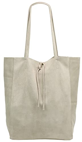 SH Leder ® Damen Echt Wildleder Shopper mit Innentasche in vielen Farben Schultertasche Henkeltasche 37x29cm Katrin G261 (BEIGE)