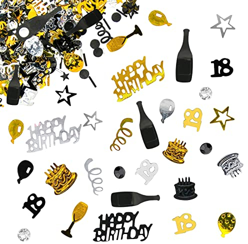 Giftota - Konfetti 18 Geburtstag Deko - Konfetti (Gold Schwarz) - Partydekoration Geburtstag 18 - Dekoration für Jubiläen, Geburtstage, Partys