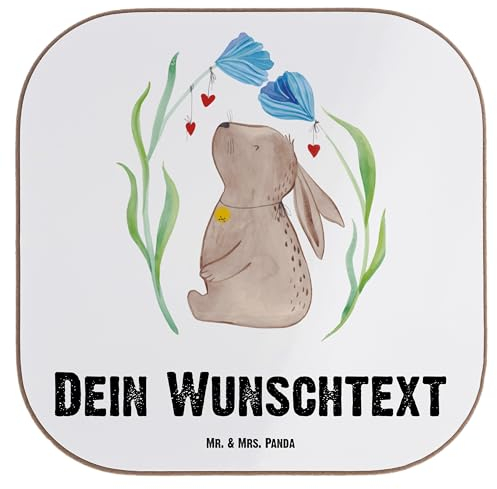 Mr. & Mrs. Panda Personalisierter Untersetzer Hase Blume - Ostergeschenke, Osterdeko, Personalisierte Geschenke, Bedrucken, Ostern Kinder,