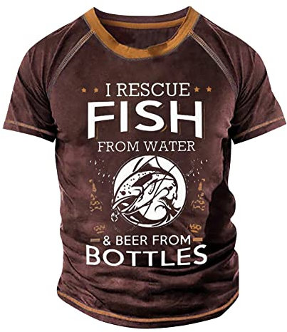 Men's T-Shirt Retro Short Sleeve Round Neck Letter Printing Tops