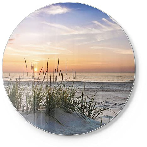 DEQORI Schneidebrett aus Glas | rund Ø30 cm | Motiv Sonnenuntergang am Strand | Design Schneideplatte für Küche | Frühstücksbrett antibakteriell & rutschfest | Glasplatte & Servierplatte