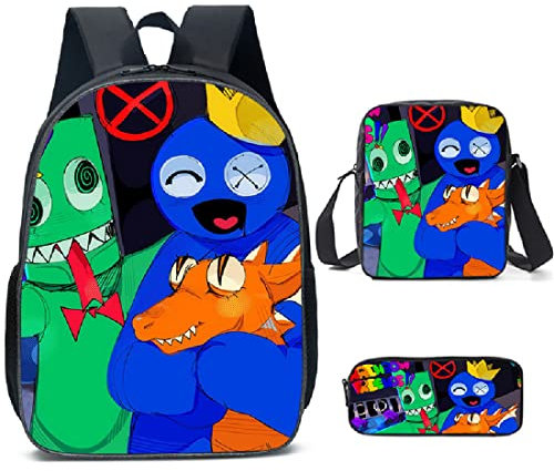 Regenbogen Kinder Freunde Rucksack Student Büchertasche Schultasche 3 Stück für Jungen Mädchen Spiel Fans Geschenke, Farbe 2, M