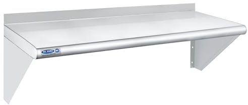 HARDURA Estante de Acero Inoxidable 30,5×91cm, Capacidad de Carga 104kg, Soporte de Pared metálico con protección Posterior y Brackets para Cocina, Restaurante, lavandería y hogar