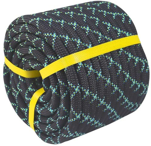 Double Braid Polyester Arborist Rigging Rope -1/2 inch x 100 feet - High Strength Bull Rope for Tree Work, Camping, Halyard, Sailing, Black/Blue/Yellow