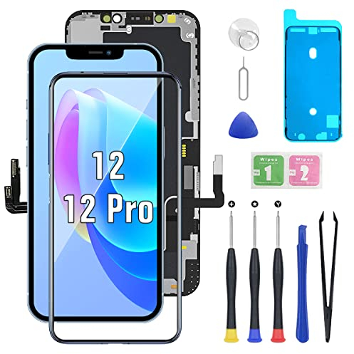 Hoonyer for iPhone Screen Replacement, 3D Touch Screen Display Digitizer Frame Assembly Repair Kits + Waterproof Adhesive + Screen Hardened Protection (iPhone 12/12pro-6.1'')