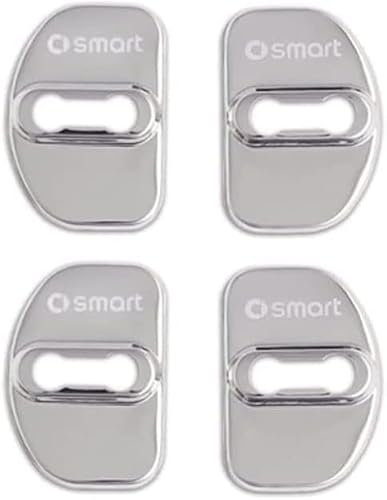 JNIGEL 4 PCS Coperchio della Serratura della Portiera Dell'Auto per Smart Fortwo Forfour 453 451 450, Coperchio Serratura Porta Auto in Acciaio Inox, Copri Serrature per Portiere,C Silver