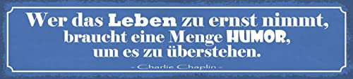 mrdeco Metall Schild 46x10cm gewölbt wer Leben zu ernst nimmer Humor Deko Blechschild Tin Sign