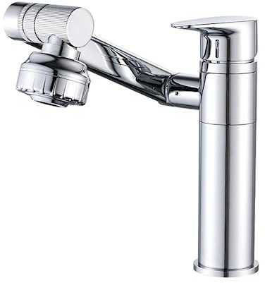 Robinet d’eau chaude et froide rotatif à sortie universelle à deux niveaux, y compris tuyau d’entrée de 60cm