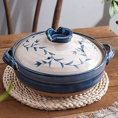 fUfIzU Cocotte Traditionnelle Japonaise en Argile Donabe, Marmite Familiale, Cocotte Ronde en Céramique Isolante, Marmite pour Cuire À La Vapeur, Mijoter, Mijoter Lentement,1.2L