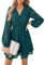 CUPSHE Women's Casual Mini Dress V Neck Lace Long Sheer Sleeve Fall Short Dresses Green L