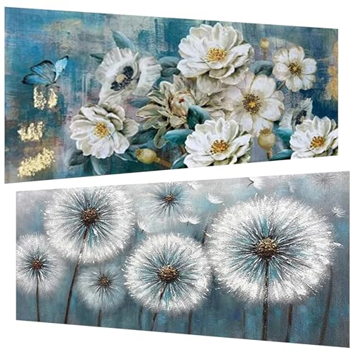 2 Stück Diamond Painting (30x60 cm), 5D Diamant Painting Erwachsene, DIY Blumen Diamant Art Bilder Groß Set für Wohnzimmer Schlafzimmer Wand Dekoration Geschenke (2er set)