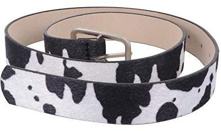 Theaque Kuh-Gürtel – Kuh-Druck-Gürtel für Frauen, einzigartiger Kuh-Druck-Taille, Ledergürtel für Mädchen, Kleid, Jeans, Shorts, Hosen, Schwarz , One size