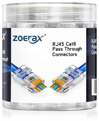 ZOERAX 100-Pack Cat 6 RJ45 Connectors RJ45 Pass Through Connector Ethernet Cable Connector Cat 6 Ends RJ45 Modular Plugs for Solid or Stranded UTP Cable