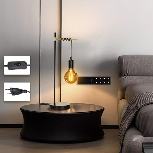 Aigostar Schreibtischlampe Retro E27, Industrielle Metall-Tischlampe mit 180cm Kabel, Desk Lamp ohne Glühbirne, Schwarz/Gold