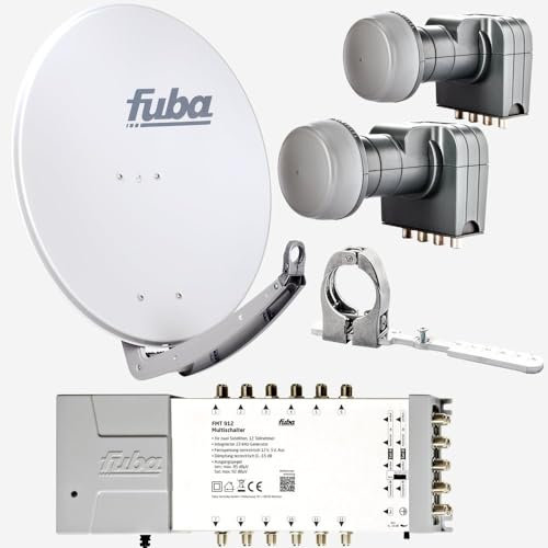 Fuba Sat Anlage 12 Teilnehmer - 2 Satelliten (z.B. Astra/Hotbird) | DAA 780 G Satellitenschüssel 80cm Alu hellgrau (Testergebnis: ausgezeichnet)* + 2X LNB + Multifeed + Multischalter 12 Teilnehmer