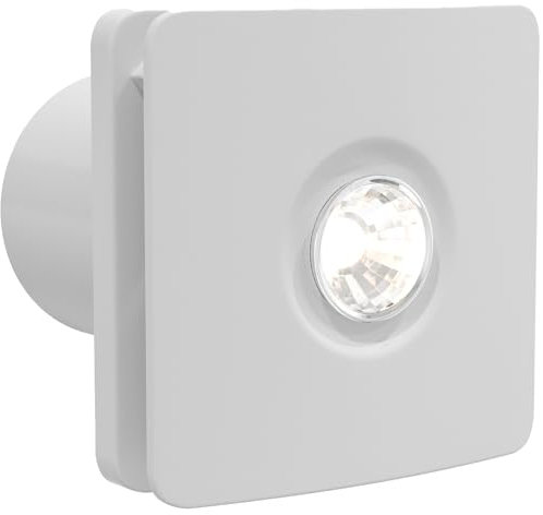 White Bathroom Extractor Fan with Light 4 Inch/100mm IPx4 Rated - Flow Plus Ceiling Bathroom Fan Extractor for Ventilation, Silent Exhaust Fans for Bathrooms, Lightweight Exhaust Fans for Toilet
