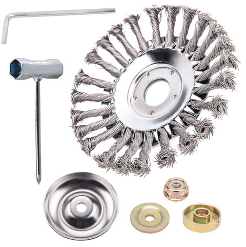 Golgner Unkrautbürste 8 Zoll, Freischneider Rundbürste, Wildkrautbürste für Motorsense, Profi Wildkraut Fugenbürste, mit 25.4mm Bohrung, 6 Pcs Montagezubehör für Effektive Moosentfernung Unkraut