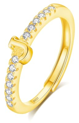 INFUSEU Ring Mit Buchstaben, 925 Sterling Silber 18K Gold Verstellbare J Ringe Großbuchstaben Initiale Alphabet Schmuck Personalisierter Geschenke für Frauen Mädchen