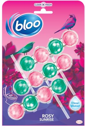 Bloo Limited Edition Rose Power Active Clear Water Toilet Cleaner Rim Block with Anti-Limescale, Cleaning Foam, Dirt Protection and Extra Freshness, 3 x Toilet Blocks