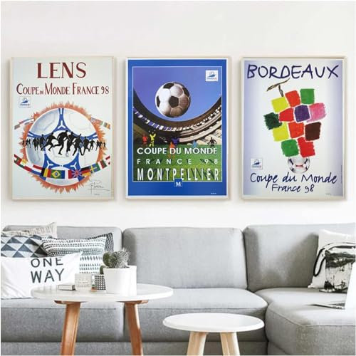 BBAUER Vintage Posters World Cup Football Championship Canvas Painting Modern Wall Art Football World Cup Prints For Home Decor Picture 40x50cmx3 No Frame