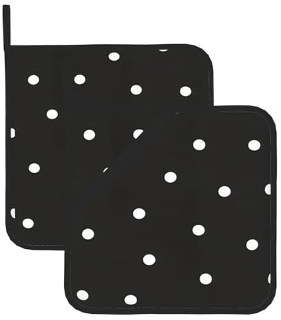 Wurton Juego de 2 soportes para ollas con estampado de lunares en blanco y negro, resistentes al calor, para cocina, microondas