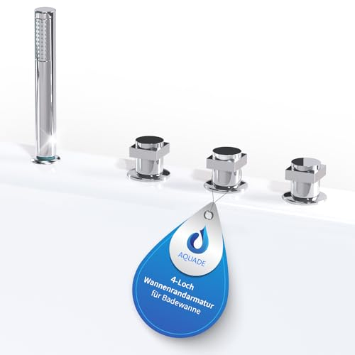 AQUADE Niederdruck Armatur Bad - Wasserhahn Badewanne - Badarmatur Waschbecken - Bad Set - Badewannenarmatur Mit Handbrause - Badewanne Armatur - Badarmatur Badewanne Modell: 4-loch Wannenrandarmatur