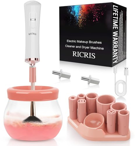RICRIS Máquina limpiadora de brochas de maquillaje eléctrica - Lavadora y secadora de brochas de maquillaje USB ultrarrápida - Herramienta limpiadora automática de brochas cosméticas, limpia y seca en