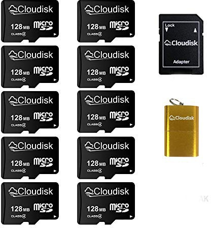 Cloudisk Lot de 10 cartes micro SD 128 Mo et non 128 Go de petite capacité C4 avec adaptateur, lecteur de cartes (128 Mo)