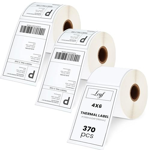 Leyf 100 mm x 150 mm - Thermo Etiketten - Selbstklebend - 1 Zoll Kern - 3 Rolle Pack Etikett x 370 St. Je Rolle = 1110 Label - Kompatibel für Etikettendrucker, Kompatibel mit Zebra, DHL – UPS - DPD