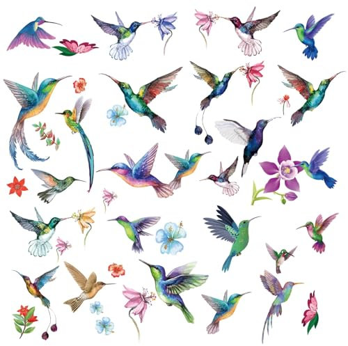 CRASPIRE 8 Blatt Fensteraufkleber Mit Kolibris Vögeln Blumen Bunten Frühlings Wandaufklebern Abziehen Und Ankleben Vinyl PVC Wasserfest Selbstklebende Dekoration Für Schlafzimmer Wohnzimmer Badezimmer