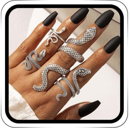 LXONTSG Schlangenring, 4 Stücke Schlange Ringe Set,Offene Schlangenring,Vintage Schlangenringe,Gothic Schlangenringe,Verstellbarer Schlangenring Punk Vintage Ringe für Frauen und Mädchen (Silber)