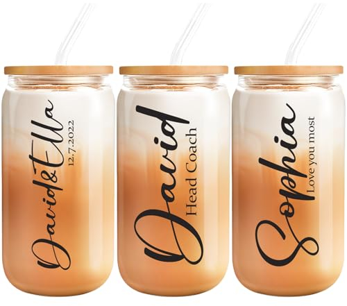 Regali personalizzati per gli amanti dei gatti, tazze di vetro con coperchio e cannucce, tazze di vetro divertenti personalizzate con nome (tazza con nome personalizzato)