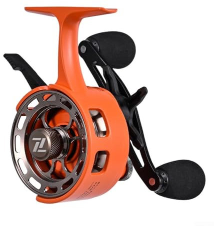 Angelrolle, Inline-Eis-Angelrolle, ultraleicht, magnetische Angelrolle, 3 + 1 Kugellager, Angelrolle (rechte Hand, orange)