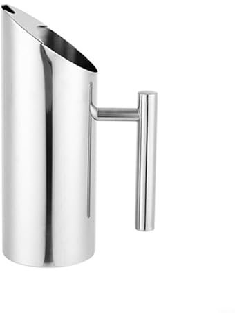 Entgoinggo Jarra de agua de acero inoxidable, botella de agua plateada con asa y protector de hielo, jarra de bebidas frías para refrigerador, para jugo de leche, té helado, jarra de agua (A)