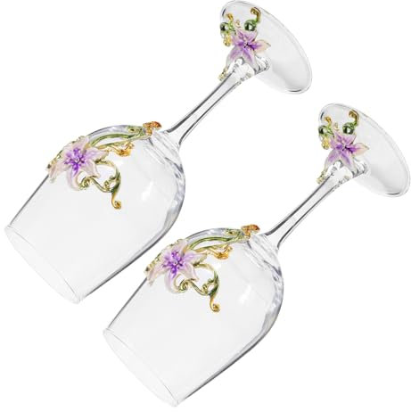MAGICLULU 2piezas Copa De Vino Pintada Mano Cristal Flor Esmaltada Para Bodas y Cumpleaños