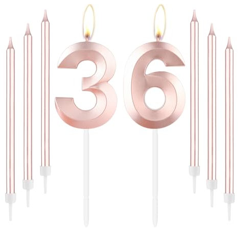 mciskin Rose Gold 36 Birthday Candles-Number 36 Candle for Cake with Long Thin Candles Set, Rose Gold Cake Topper for Women 36th Birthday Decorations Supplies,36th Wedding Anniversary Decorations