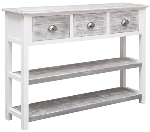 BOWEKAM Home & Garden Sideboard Antik Grau 108x30x76cm Massiv Paulownia-Holz Möbel Wahl